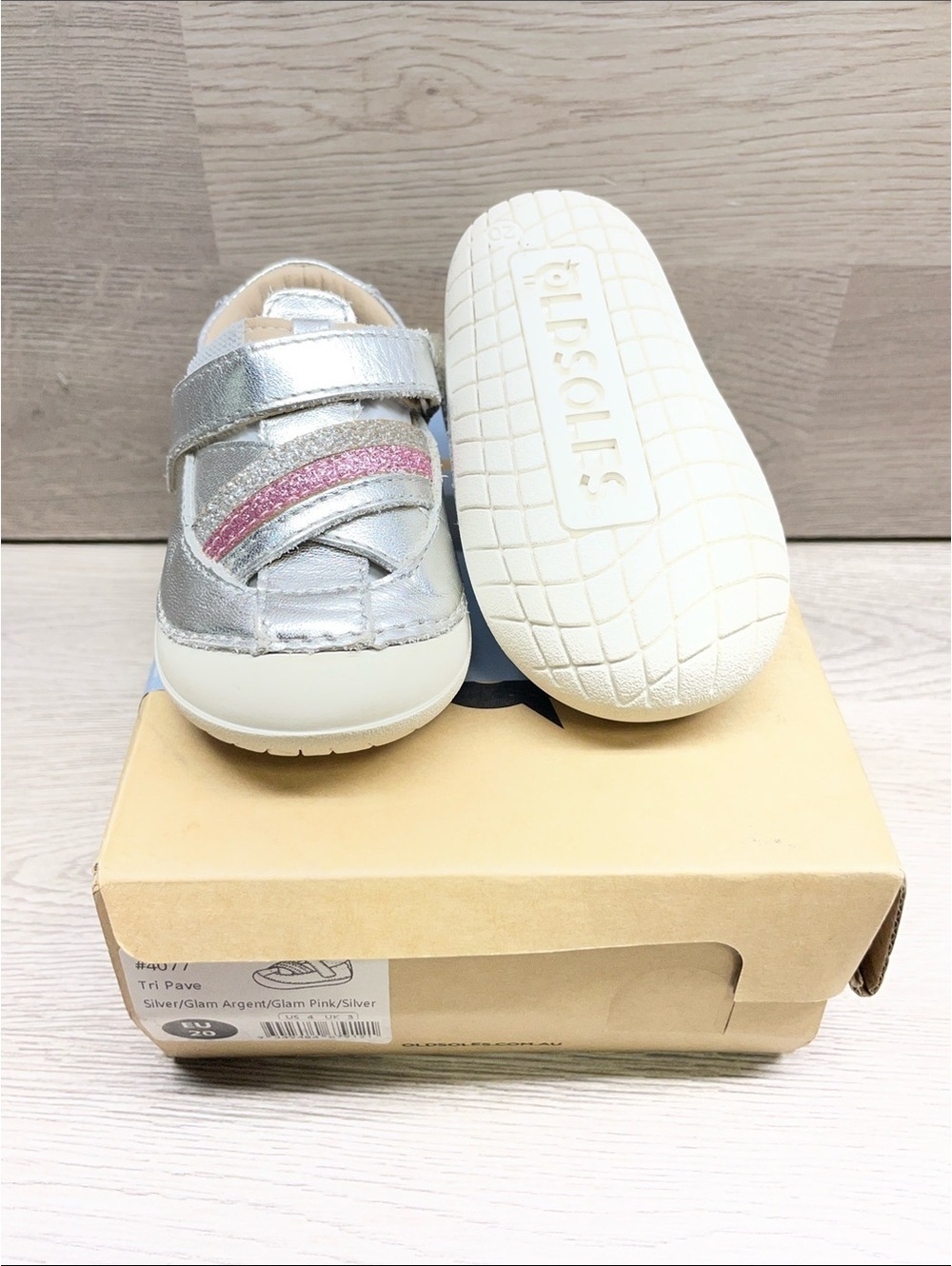 Old Soles Silver Baby & Walker Sneakers with Pink Glitter Stripe #252
